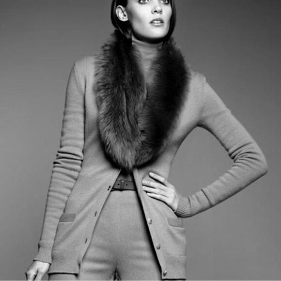 Ralph Lauren Black Cashmere Lamb Shearling Collar Cardigan Sweater - Picture 1 of 16